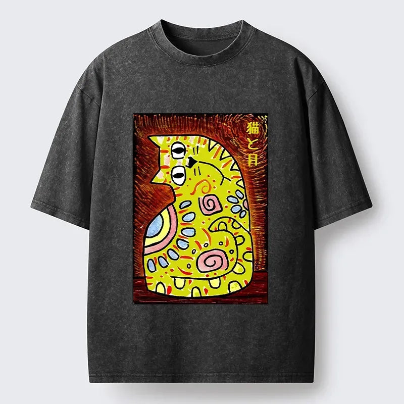 japanese folk art cat moon t-shirt