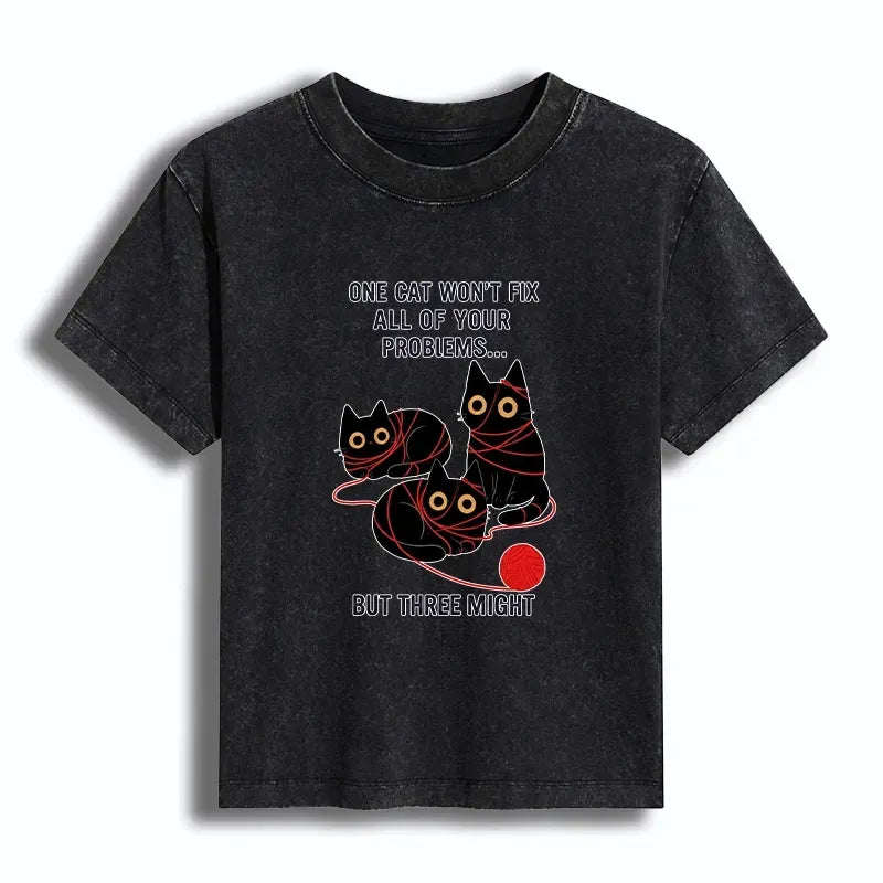 Kyoto-Lion Three Cats Fix All Problems Women's Washed T-shirt