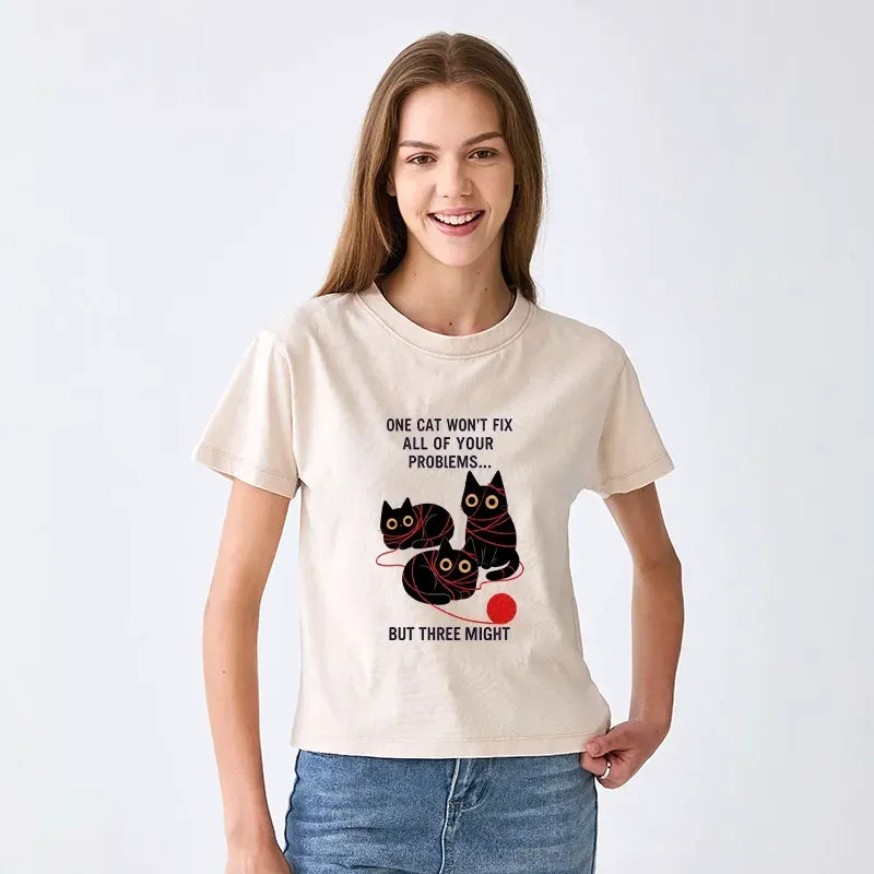 Kyoto-Lion Three Cats Fix All Problems Women's Washed T-shirt