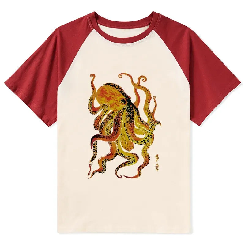Kyoto-Lion Deep Sea Gorgeous Octopus Raglan T-shirt