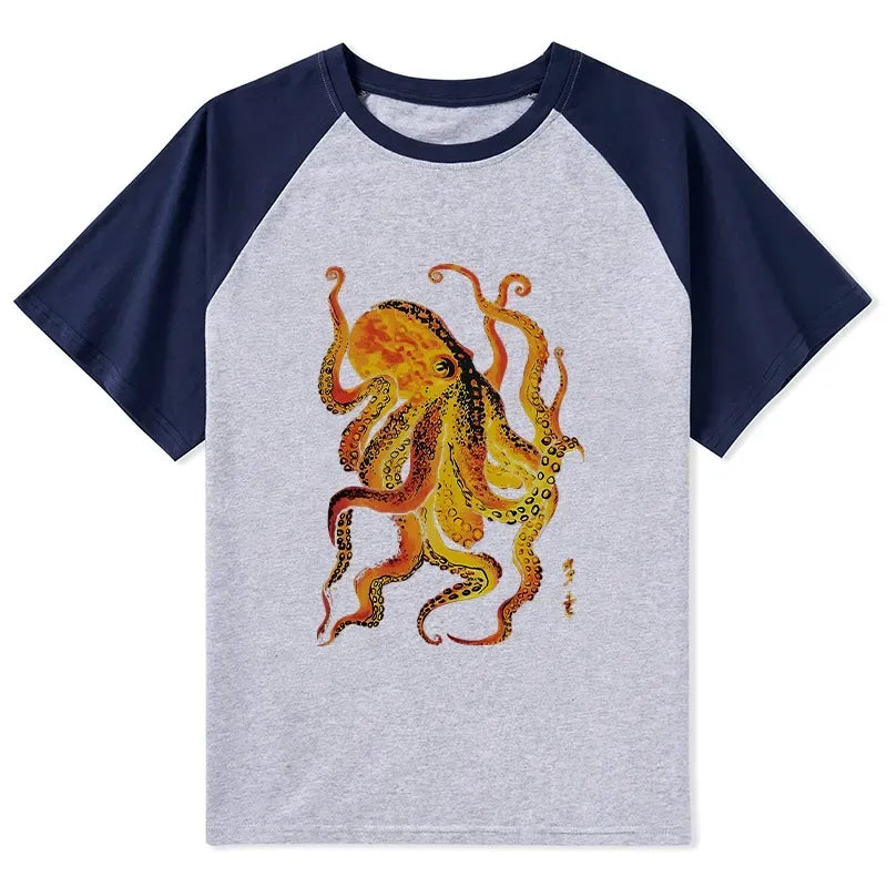 Kyoto-Lion Deep Sea Gorgeous Octopus Raglan T-shirt