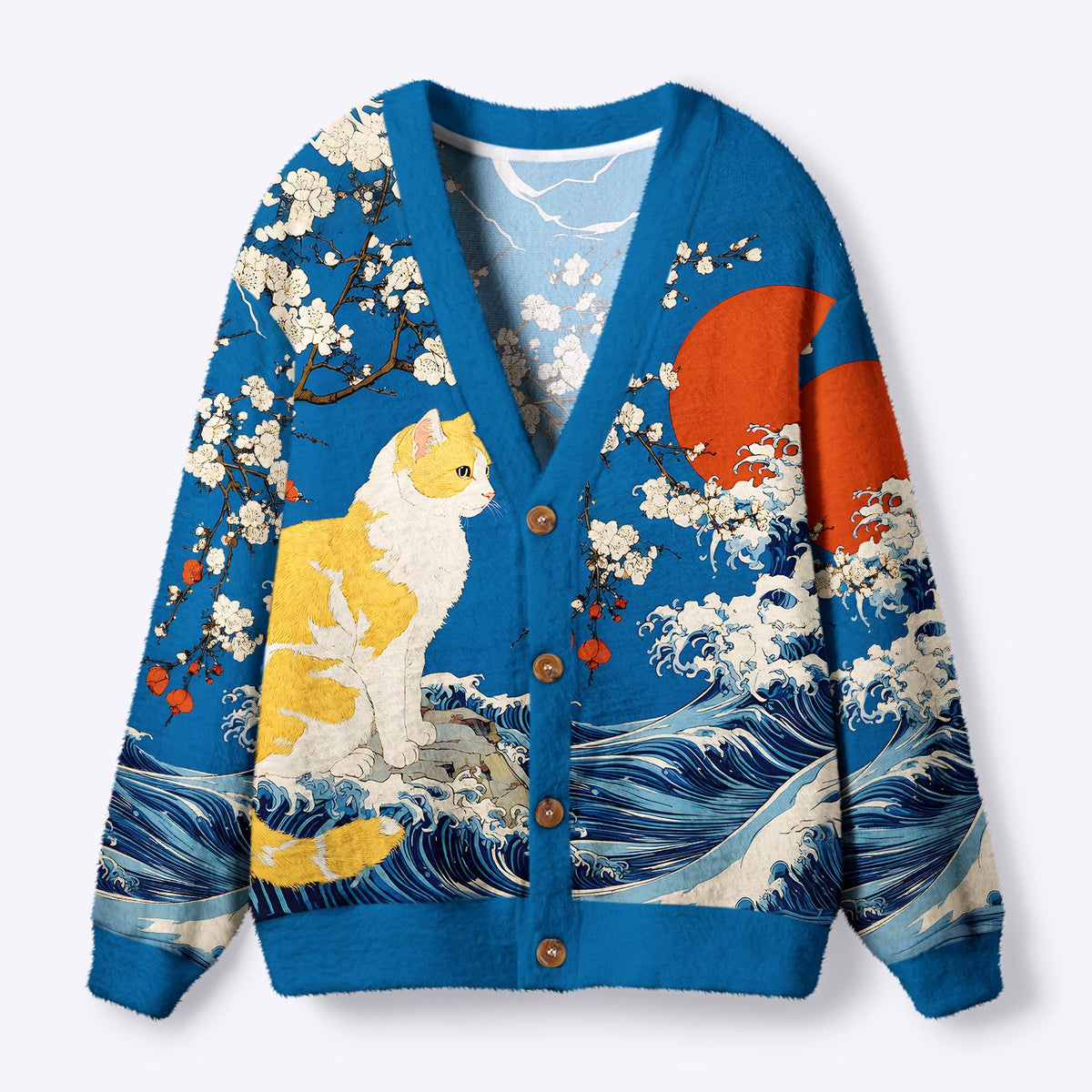 Kyoto-Lion Waves And Cats Ugly Cardigan Sweater
