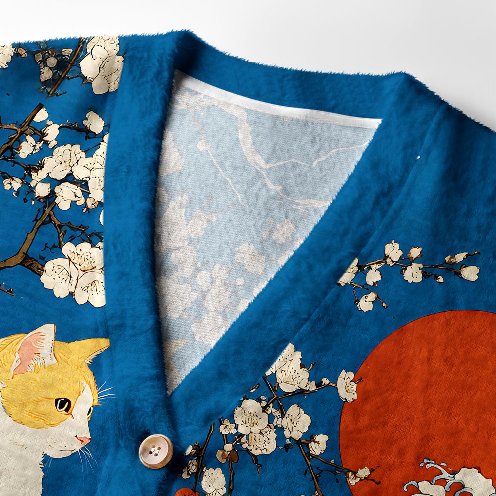 Kyoto-Lion Waves And Cats Ugly Cardigan Sweater