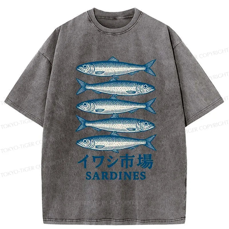 Kyoto-Lion Japanese Sardines Market Washed T-Shirt
