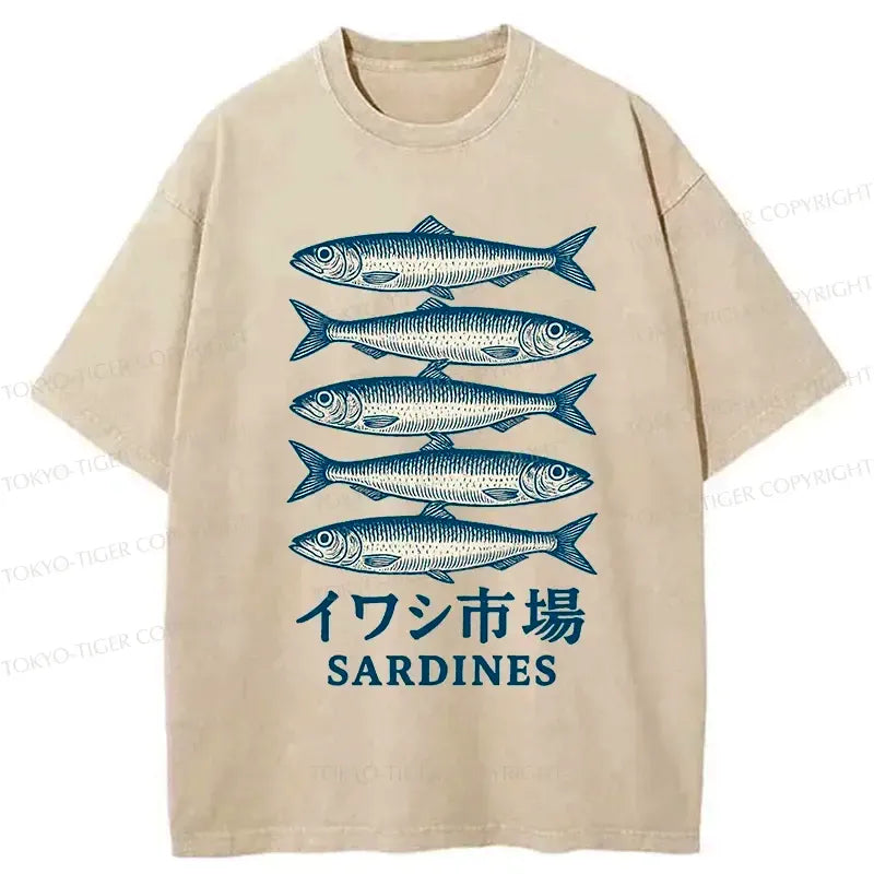 Kyoto-Lion Japanese Sardines Market Washed T-Shirt