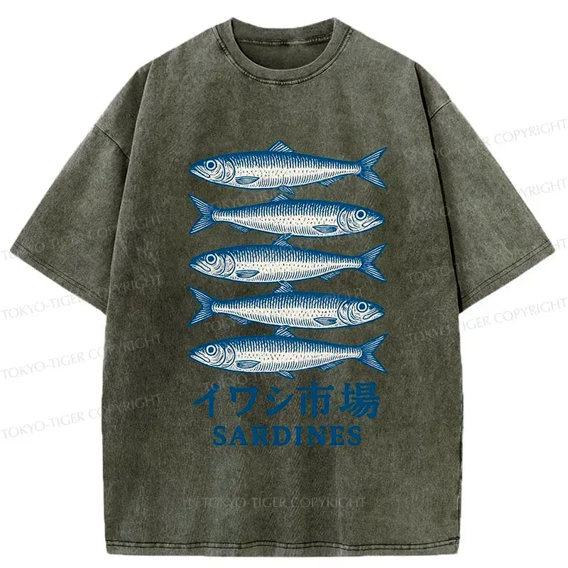 Kyoto-Lion Japanese Sardines Market Washed T-Shirt