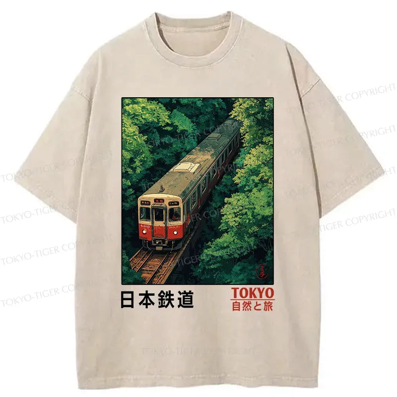 Kyoto-Lion Japan Trains In The Natural Journey Washed T-Shirt
