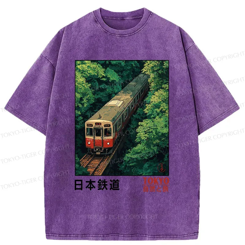 Kyoto-Lion Japan Trains In The Natural Journey Washed T-Shirt