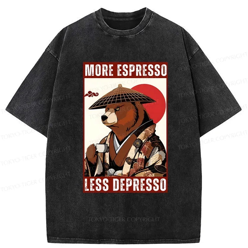 Kyoto-Lion More Espresso Less Depresso Bear Washed T-Shirt