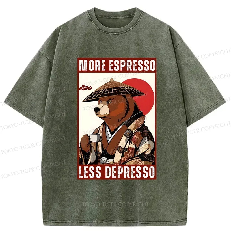 Kyoto-Lion More Espresso Less Depresso Bear Washed T-Shirt