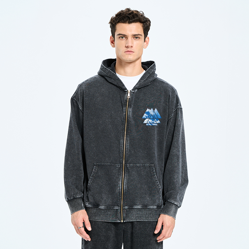 Kyoto-Lion The Great Wave Washed Zip Hoodie