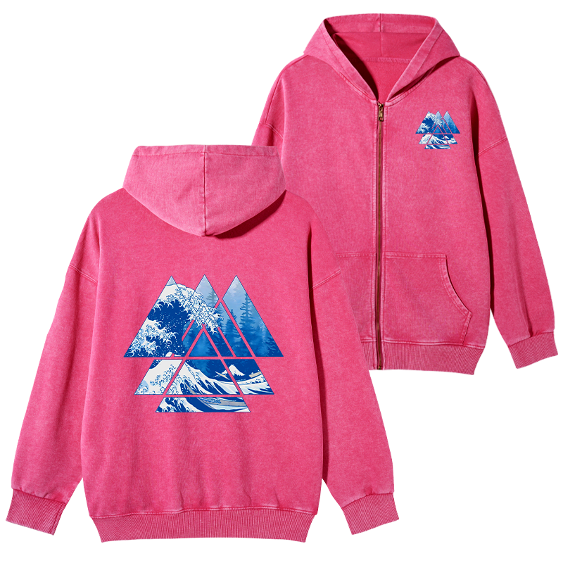 Japanese wave washed zip hoodie