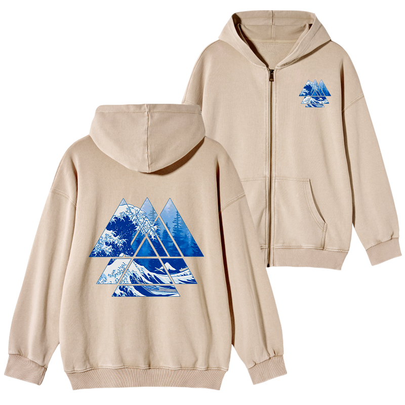 Kyoto-Lion The Great Wave Washed Zip Hoodie