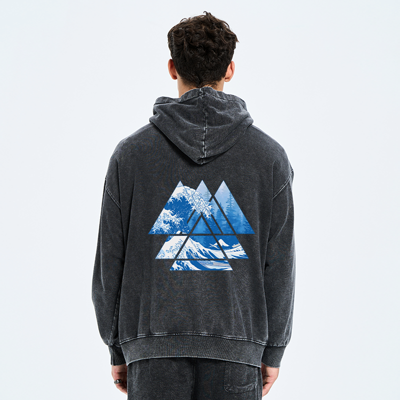Japanese wave washed zip hoodie