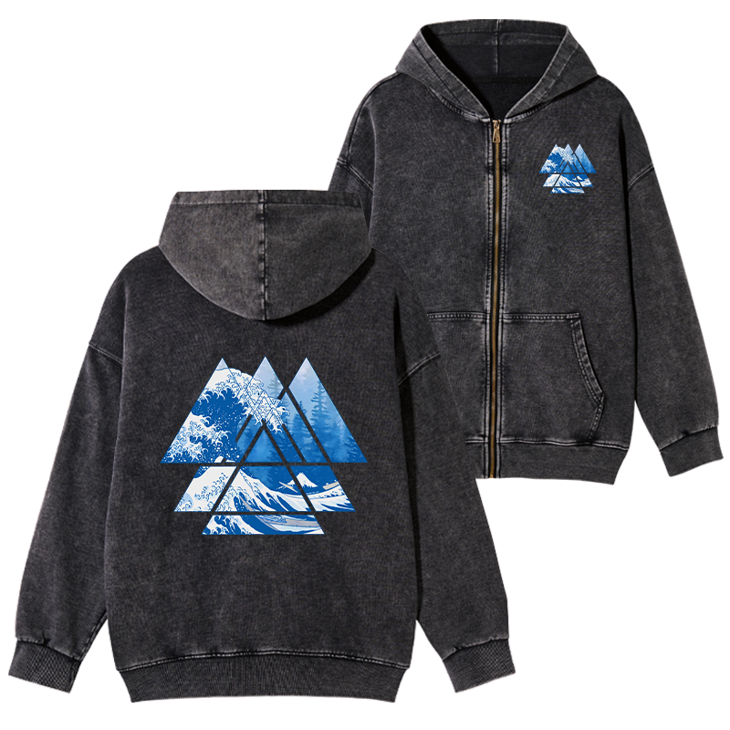 Japanese wave washed zip hoodie