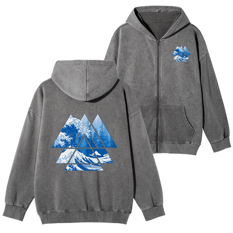 Kyoto-Lion The Great Wave Washed Zip Hoodie