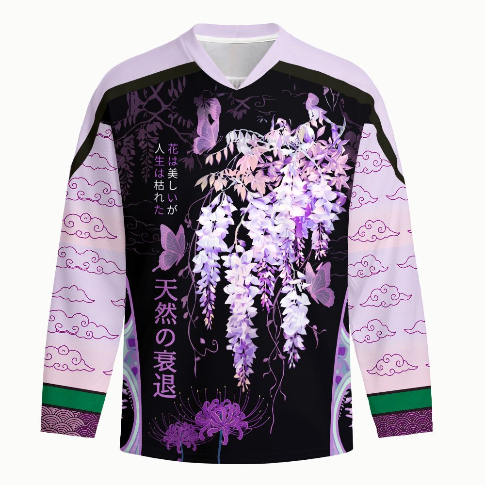 Kyoto-Lion Wisteria Jpanese Flowers Long-Sleeve Hockey Jersey