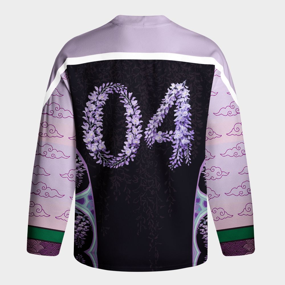 Kyoto-Lion Wisteria Jpanese Flowers Long-Sleeve Hockey Jersey
