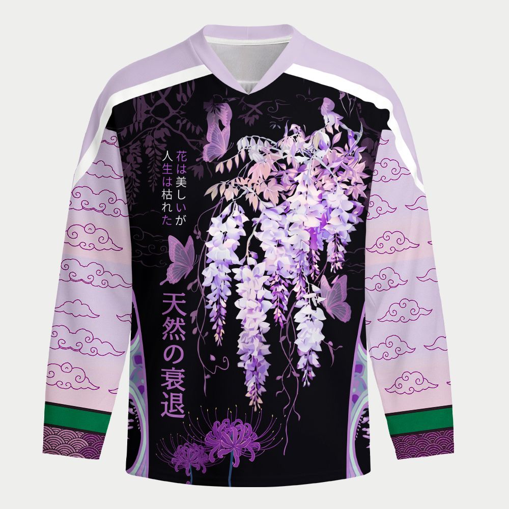 Kyoto-Lion Wisteria Jpanese Flowers Long-Sleeve Hockey Jersey