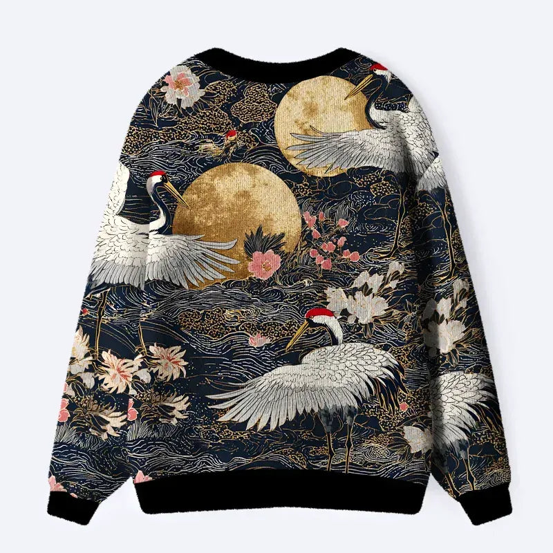 Japanese Traditional Crane Cardigan Sweater