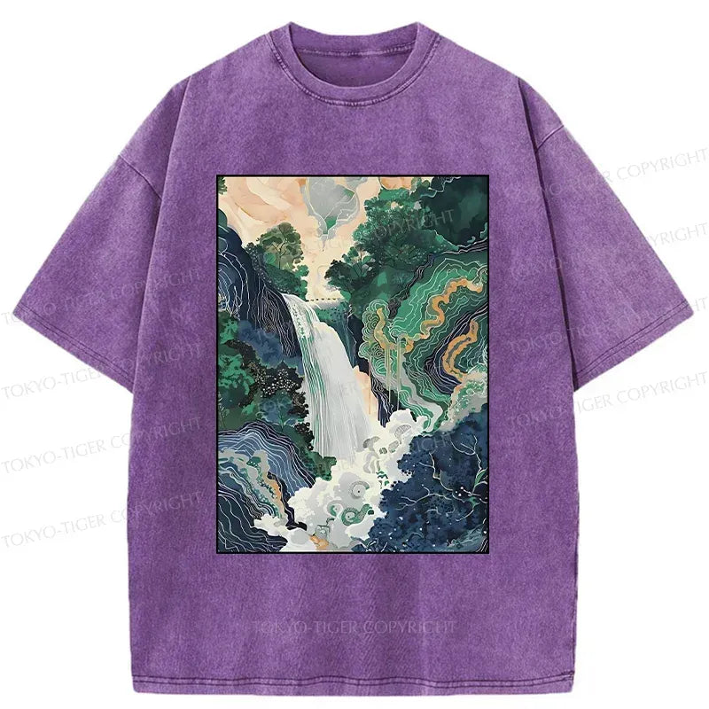 Kyoto-Lion Japanese Landscape Painting Washed T-Shirt