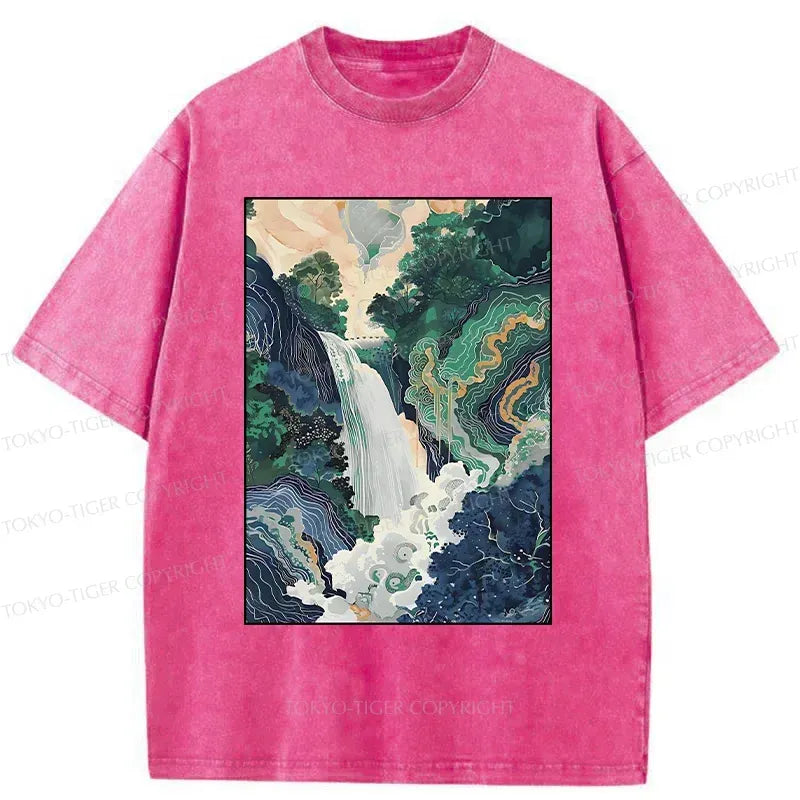 Kyoto-Lion Japanese Landscape Painting Washed T-Shirt