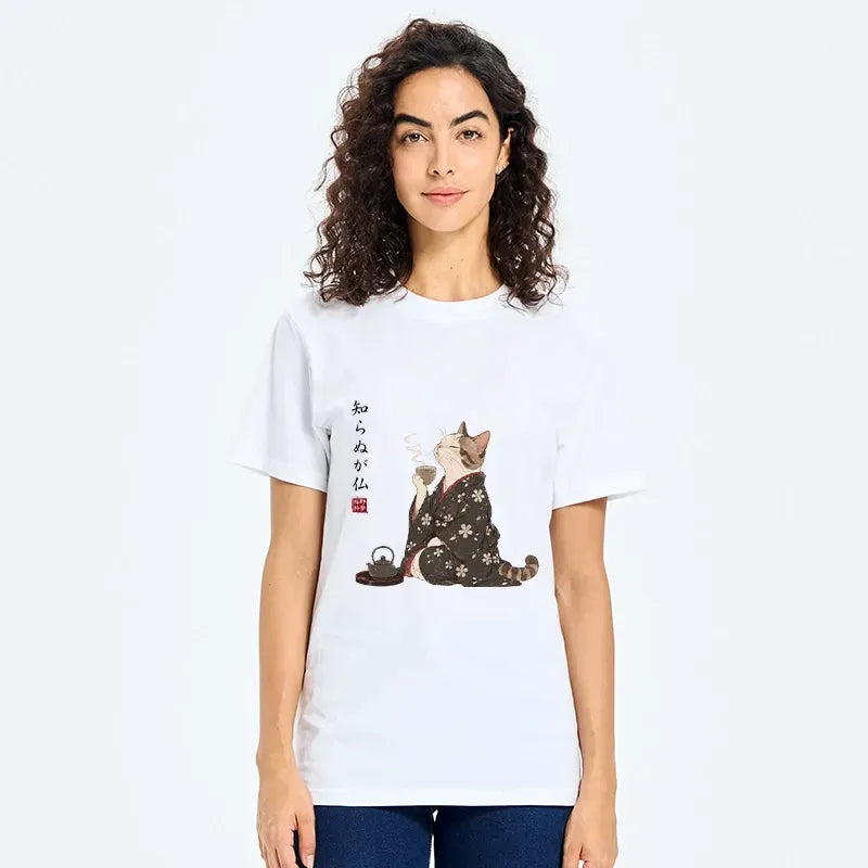 Japanese Zen Cat Kimono T-Shirt
