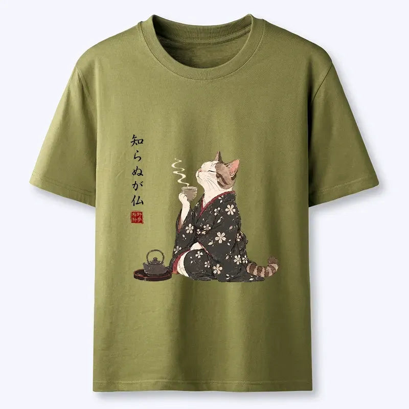 Japanese Zen Cat Kimono T-Shirt