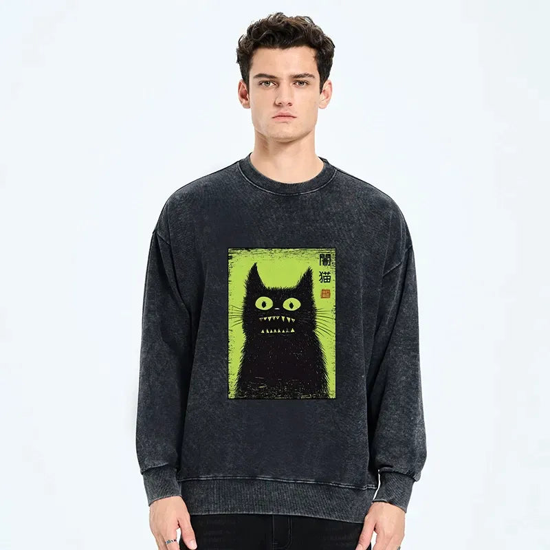 Spooky Black Cat Japanese Sweatshirt for Anime Convention