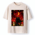 Kyoto-Lion Mystic Cat Amid Red Spotted Mushrooms Washed T-Shirt
