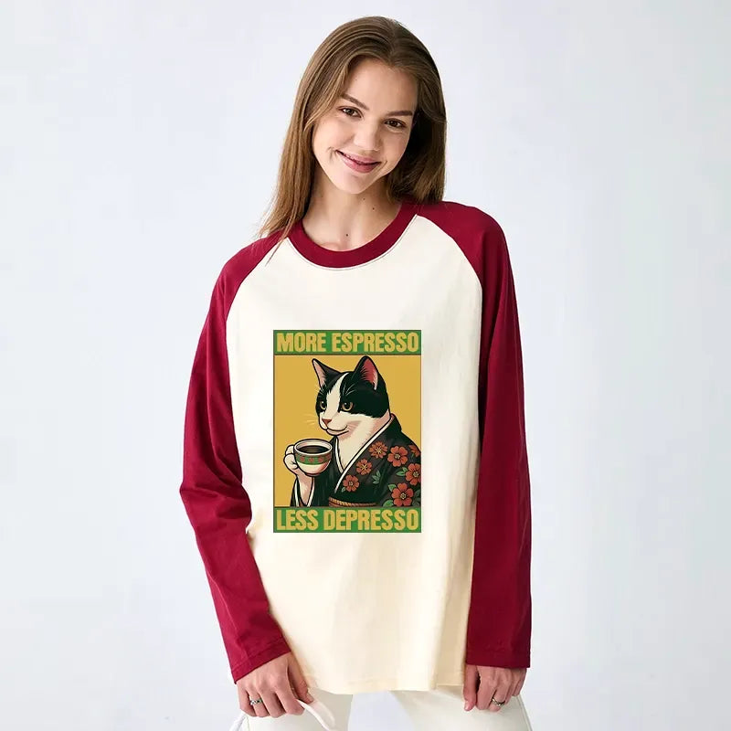 Japanese Cat Raglan Long Sleeve T-Shirt