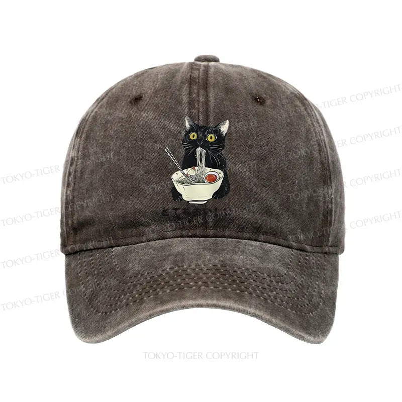 Kyoto-Lion Cats Eat Ramen Noodles Washed Cap