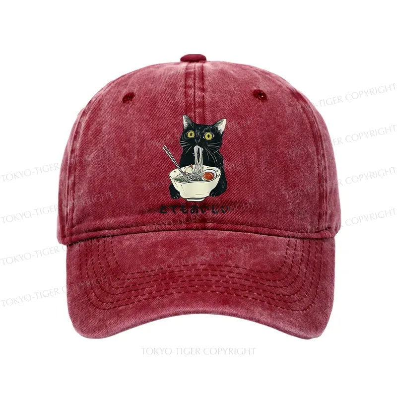 Kyoto-Lion Cats Eat Ramen Noodles Washed Cap