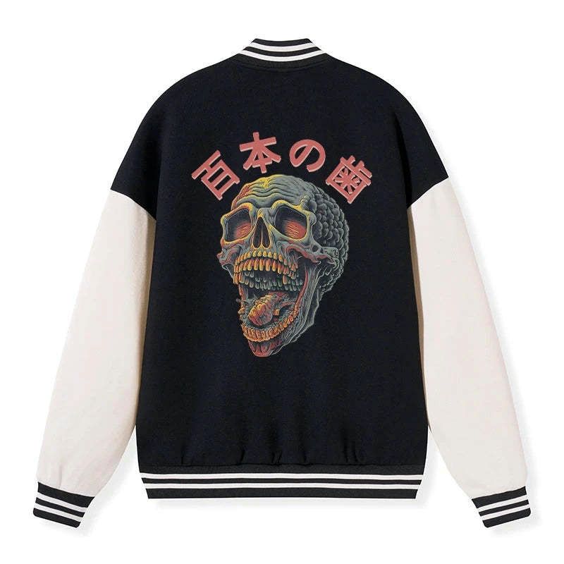 terrifying skull embroidered varsity jacket
