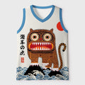 Kyoto-Lion Folk Art Tiger Standing On Waves Mesh Tank Top