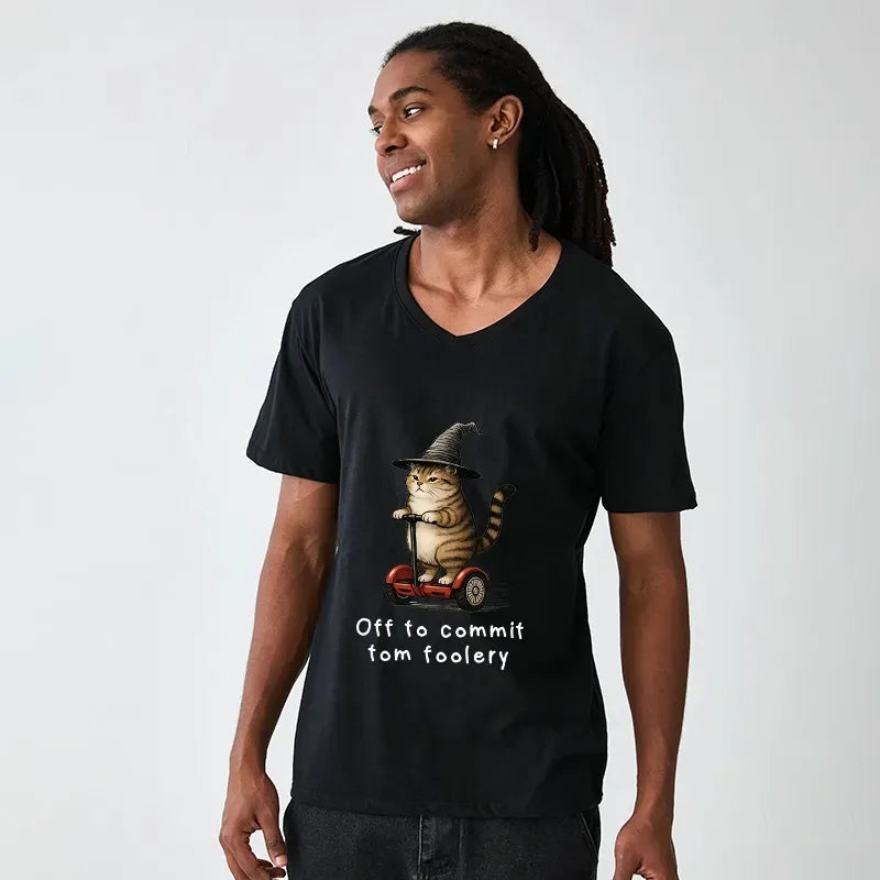 Japanese vintage cat v-neck t-shirt