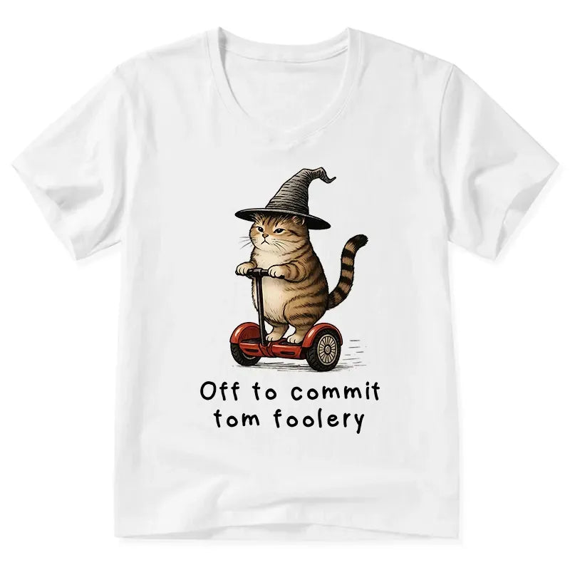 Kyoto-Lion Orange Cat Riding Segway-style V-Neck Classic T-Shirt