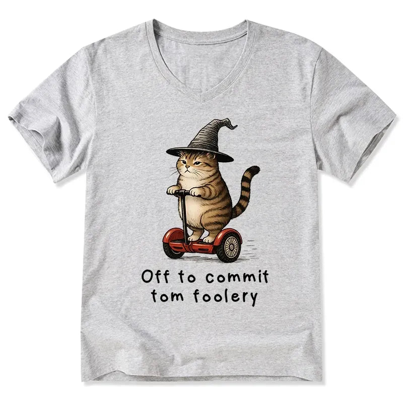 Kyoto-Lion Orange Cat Riding Segway-style V-Neck Classic T-Shirt