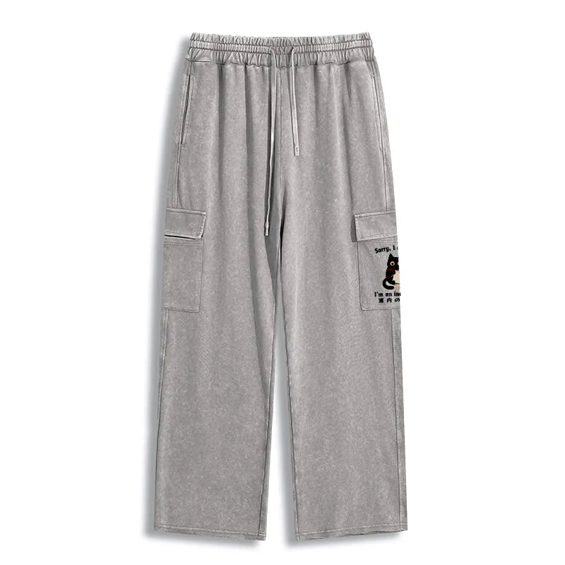 Kyoto-Lion Indoor Cat Meme Washed Utility Sweatpants