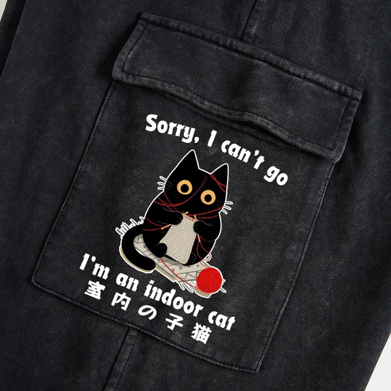Kyoto-Lion Indoor Cat Meme Washed Utility Sweatpants