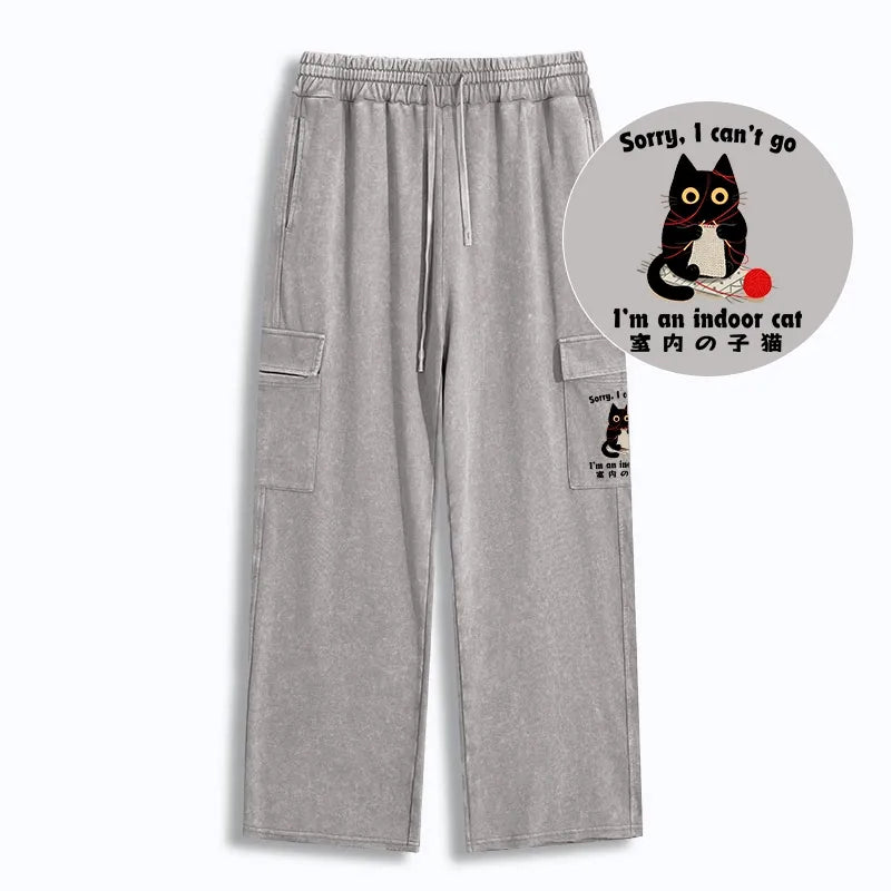 Kyoto-Lion Indoor Cat Meme Washed Utility Sweatpants