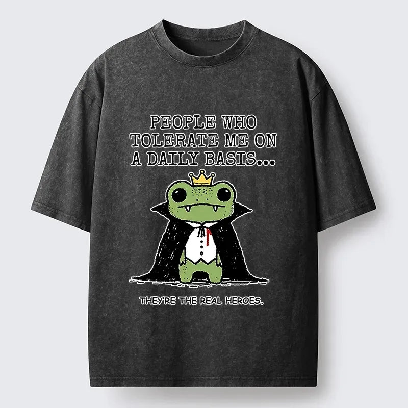 Kyoto-Lion Funny Meme Vampire Frog Washed T-Shirt