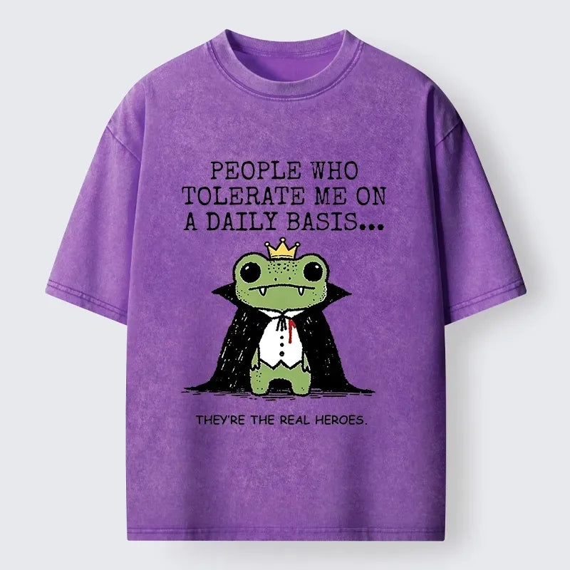 Kyoto-Lion Funny Meme Vampire Frog Washed T-Shirt