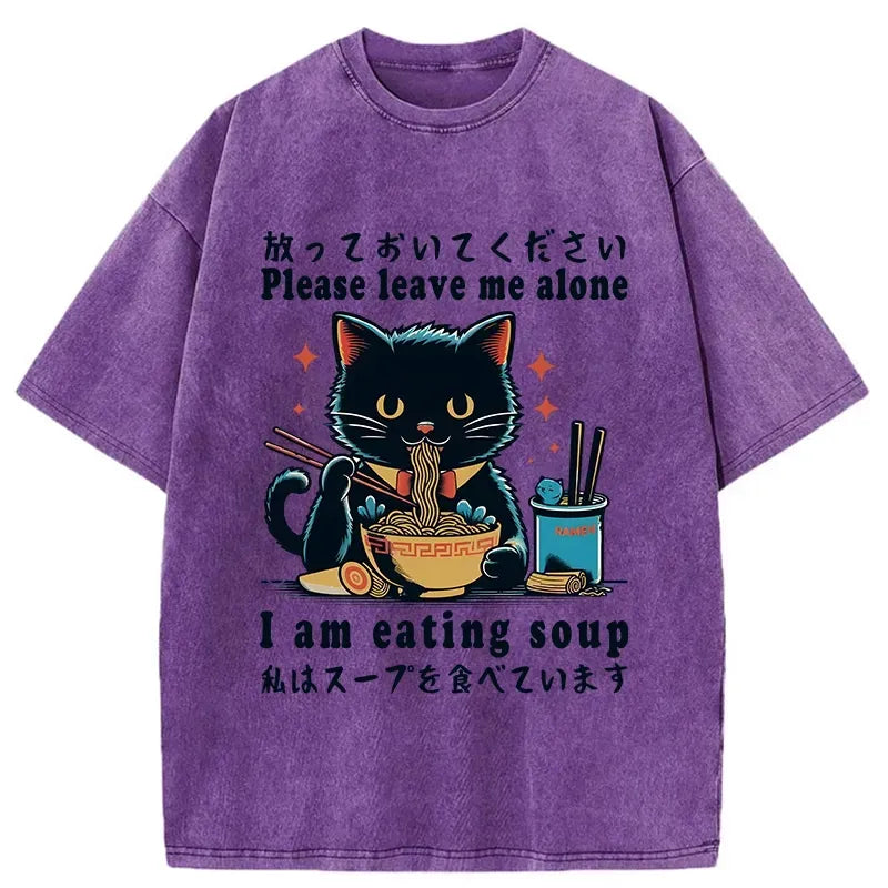 japanese cat ramen washed t-shirt
