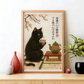 black cat tea time japanese wall art