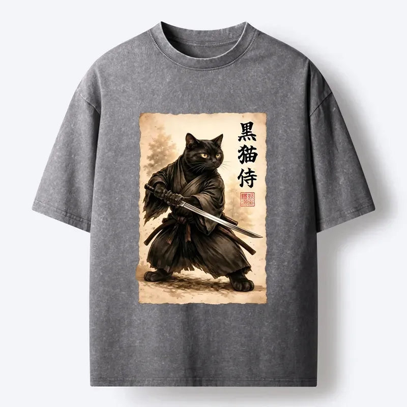 Vintage Samurai Cat Art T-Shirt for Daily Wear