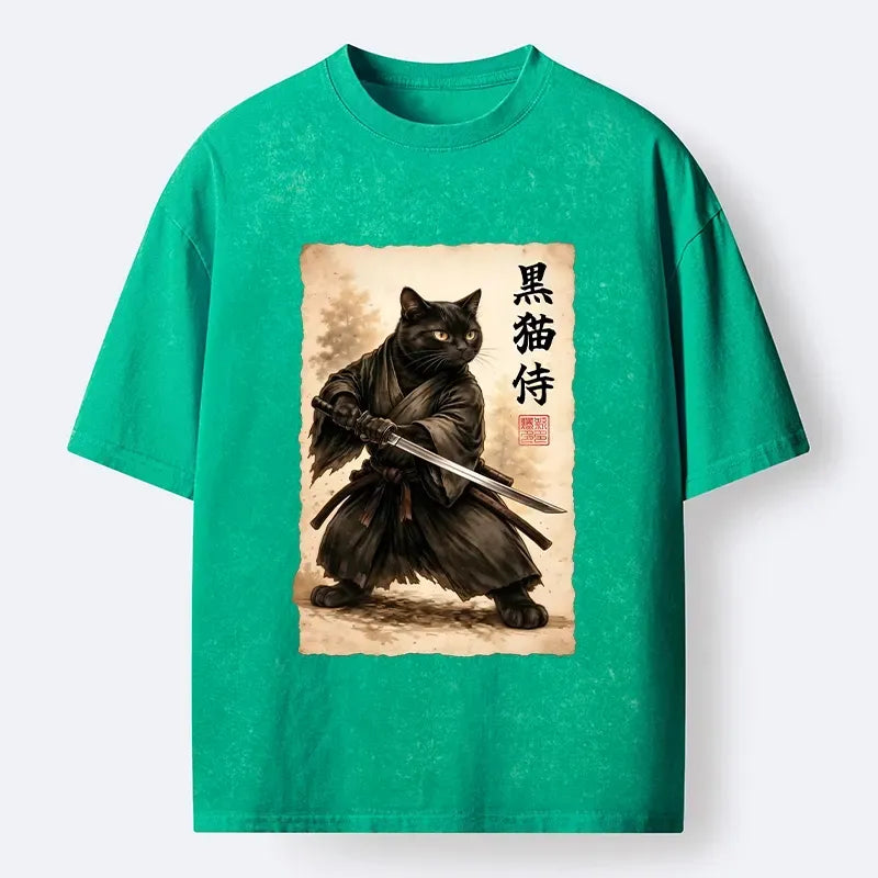 Vintage Samurai Cat Art T-Shirt for Daily Wear