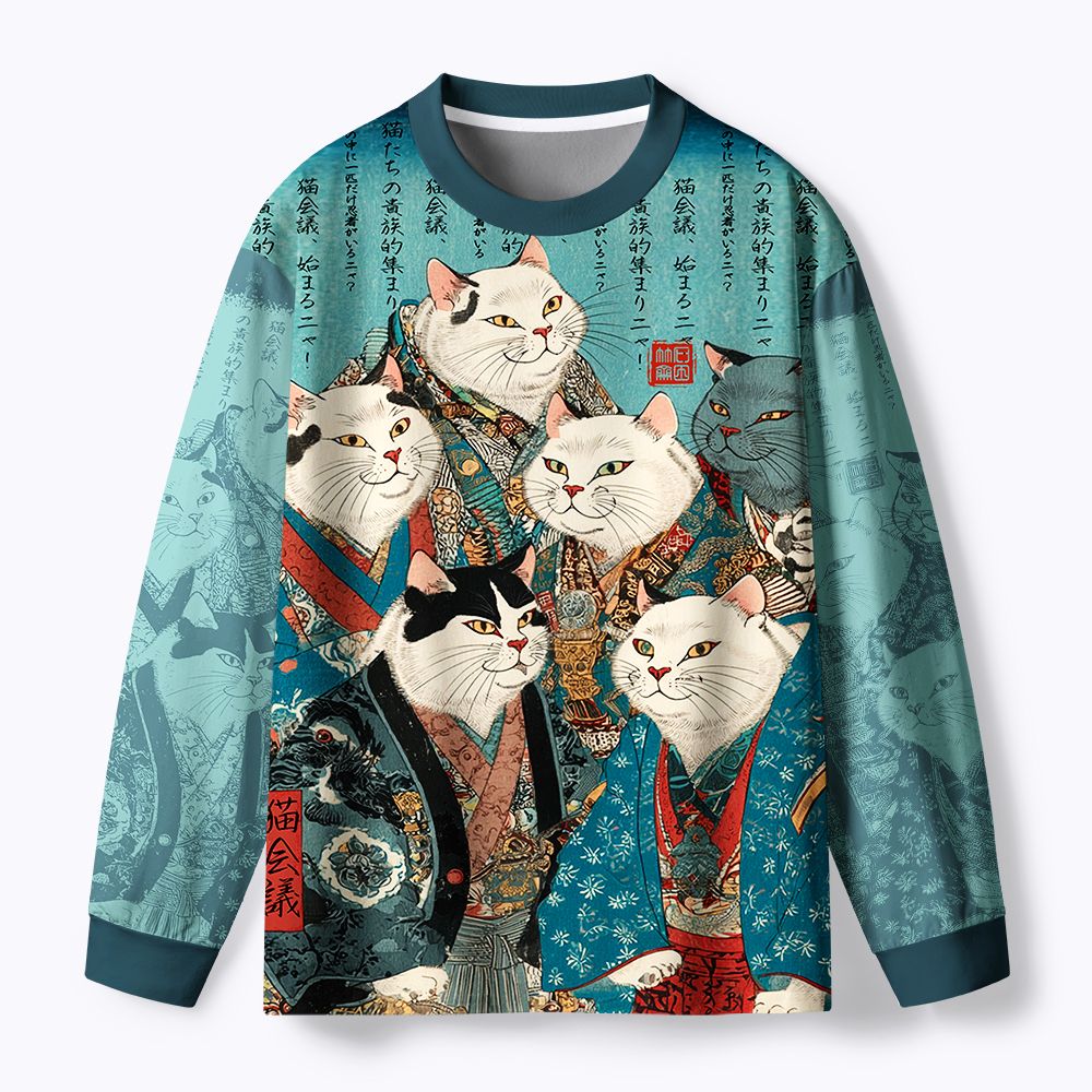 Kyoto-Lion Formal Gathering of Ukiyo-e Cat Nobles Eco-Friendly Long Sleeve T-Shirt