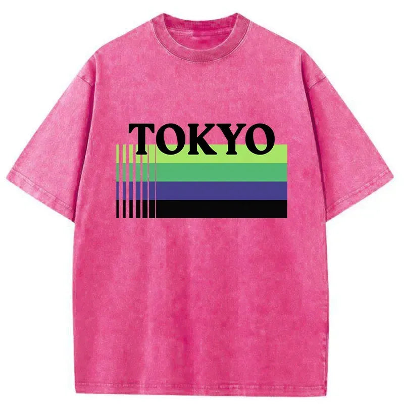 Retro Tokyo Washed T-Shirt for Summer