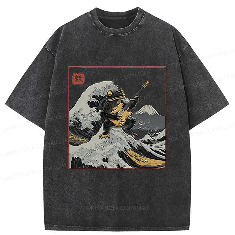 Kyoto-Lion Frog Playing Guitar Washed T-Shirt